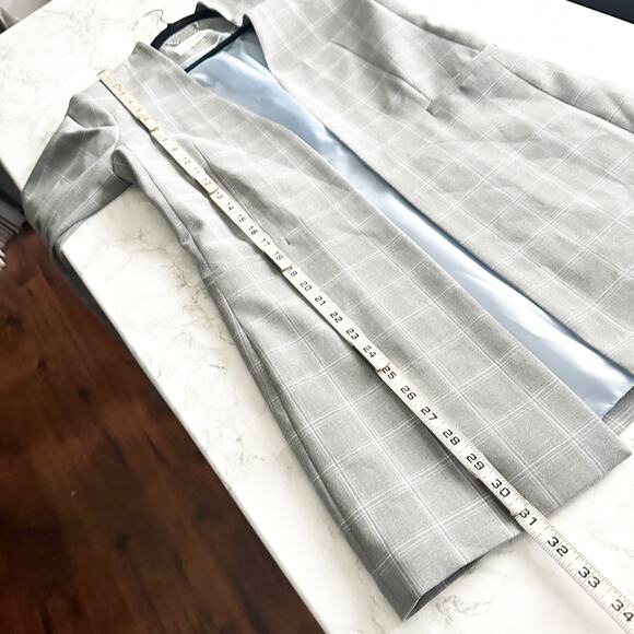 NWOT Calvin Klein Gray & Light Blue Windowpane Suiting Overcoat women’s size 2 - Picture 10 of 11